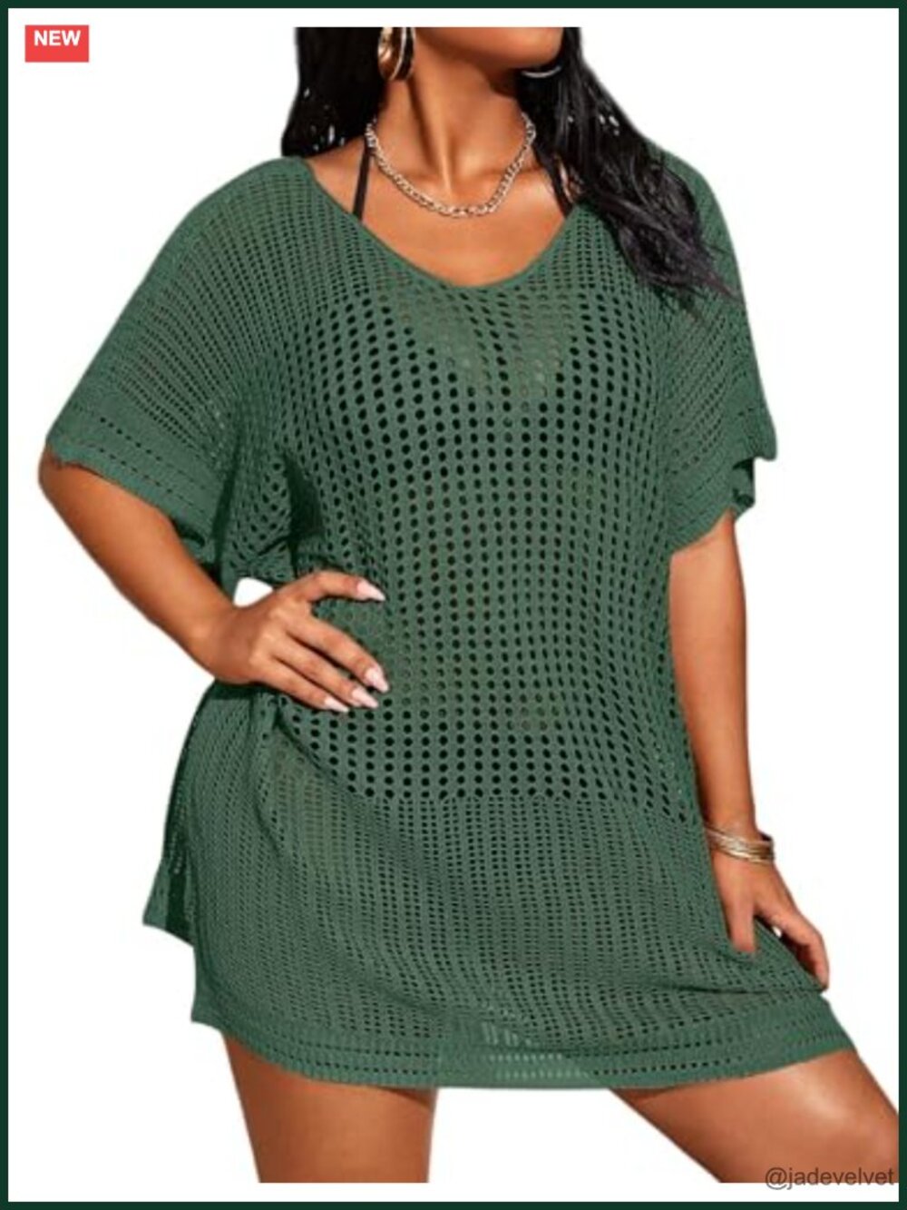 Plus Size Short Sleeve Hollow Out Swim Cover Up Cardigan